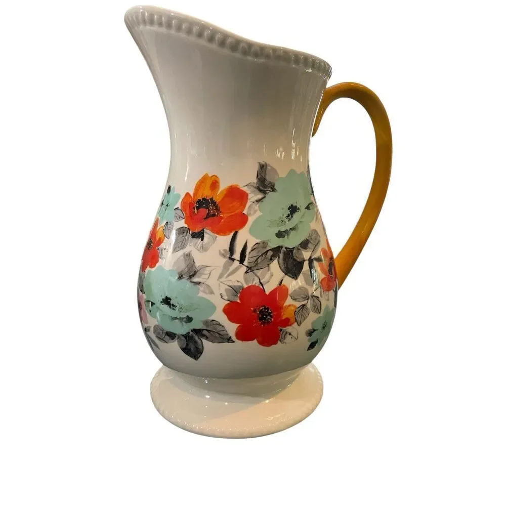 Pioneer Woman Pitcher Stoneware Flea Market Floral Footed 2 Quart